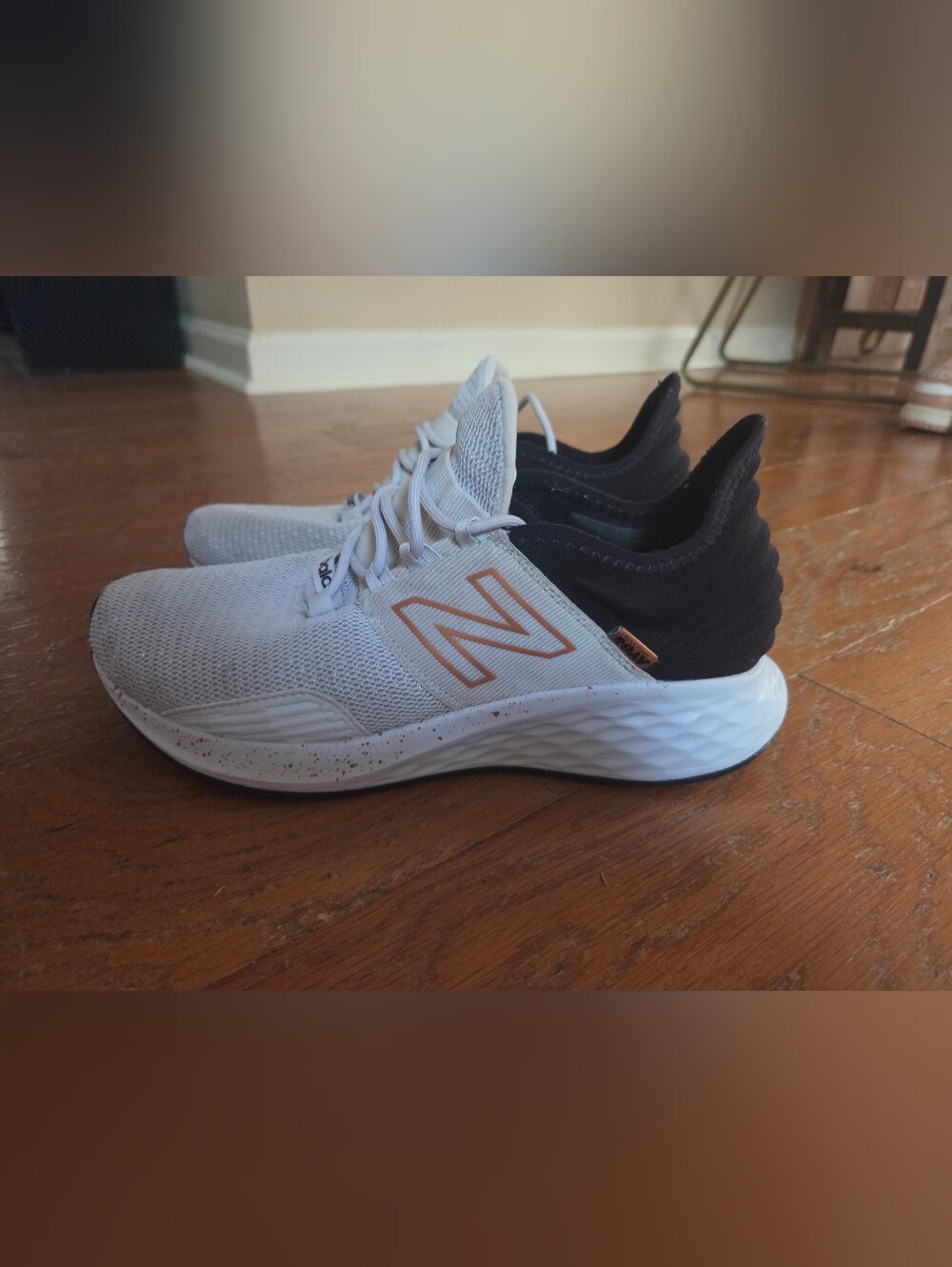 Womens New Balance Roav V1 White & Black Sneakers with Copper Logo